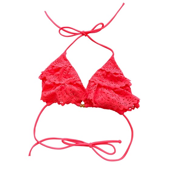 Victoria's Secret Other - Victorias Secret Neon Pink Eyelet Laser Cut Ruffle Triangle Bikini Top Large